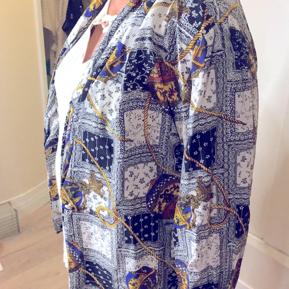Bob Mackie travel hot air balloon print silk jacket in small
